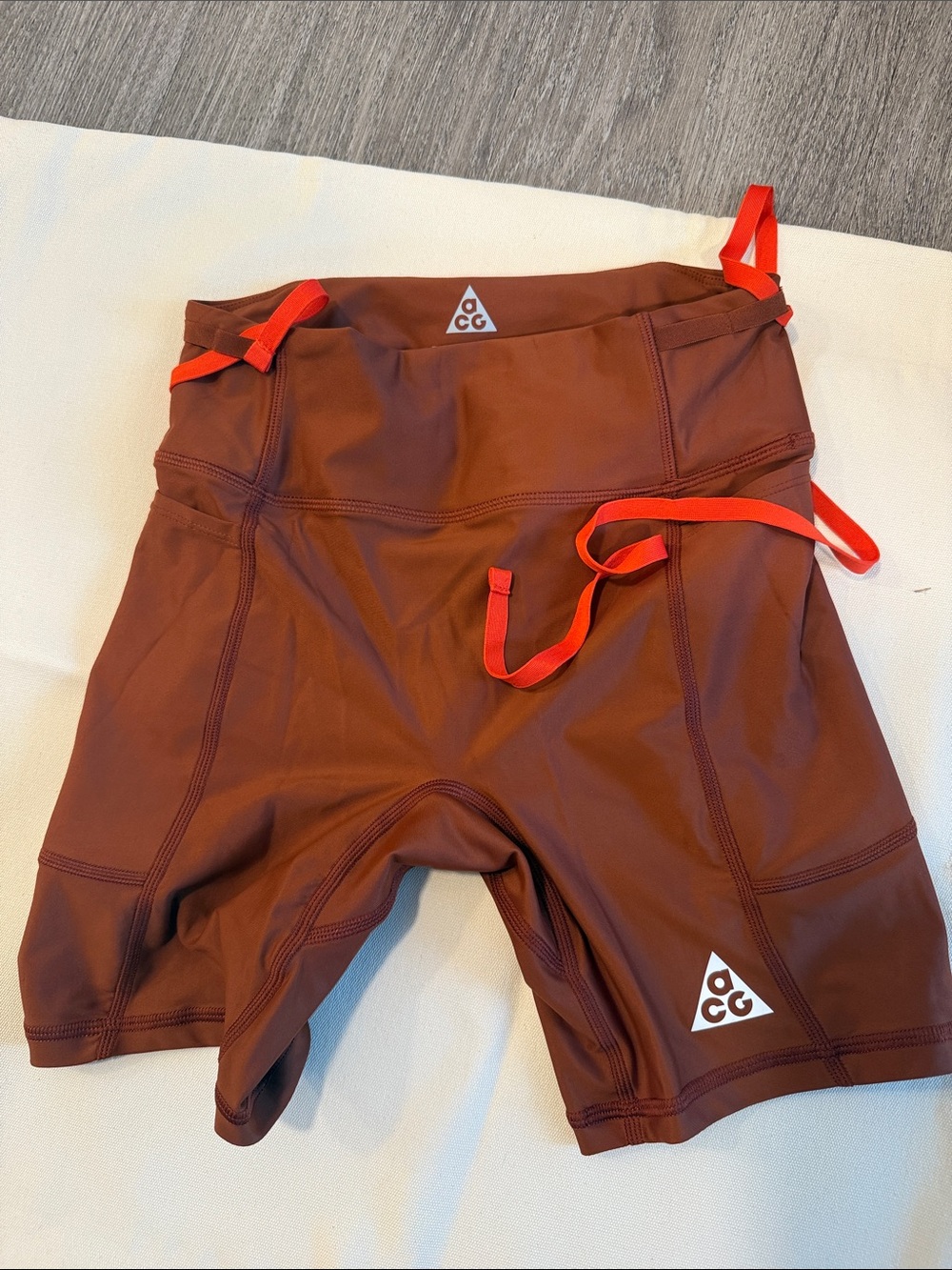 Nike ACG Rust Brown Athletic Shorts with Red Drawstrings